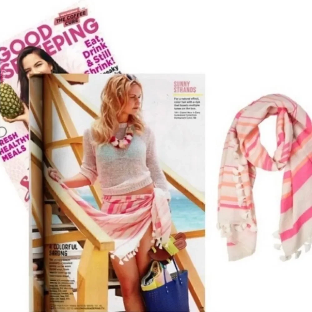 Stella & Dot Glow Stripe Capri Wrap Pink & Coral Tassel Accent